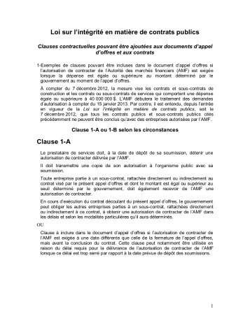 Clauses contractuelles pouvant Ãªtre ajoutÃ©es aux documents d ...