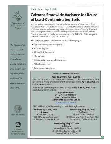 Caltrans Statewide Variance for Reuse of Lead-Contaminated Soils ...