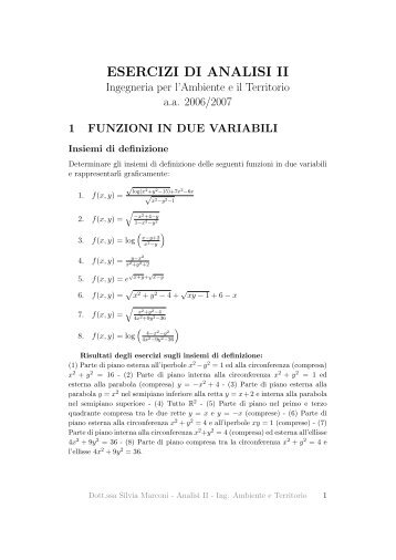 ESERCIZI DI ANALISI II