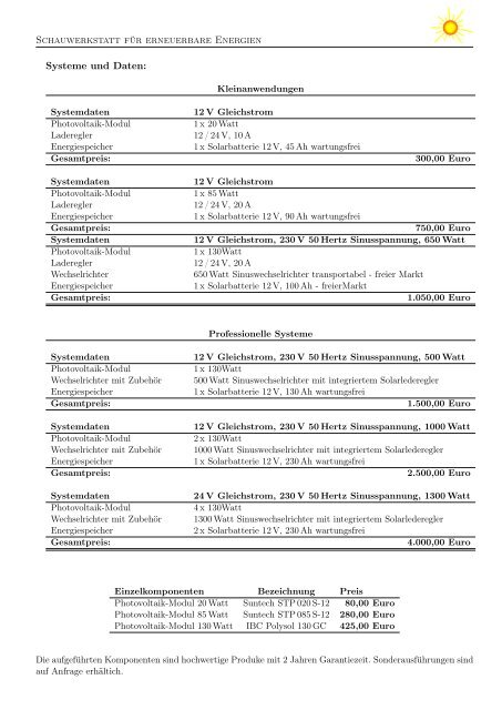 Photovoltaik-Inselsysteme für den Betrieb von Gleich- und ...