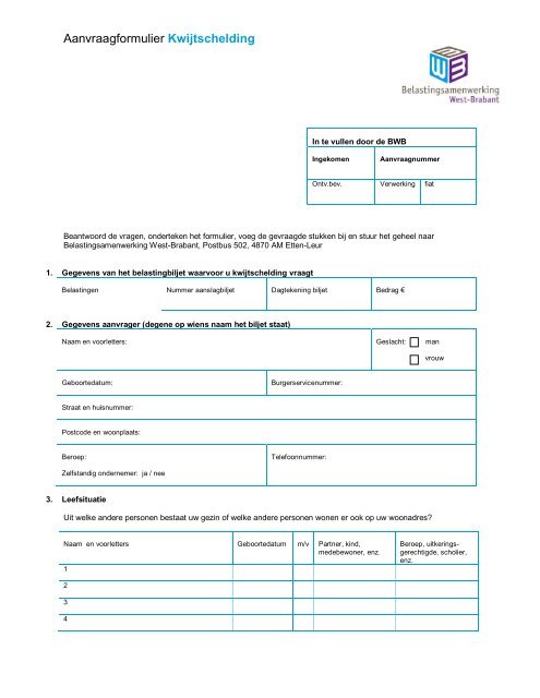 Aanvraagformulier Kwijtschelding - Gemeente Halderberge