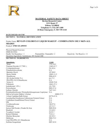 MATERIAL SAFETY DATA SHEET Product Name: REVLON ...