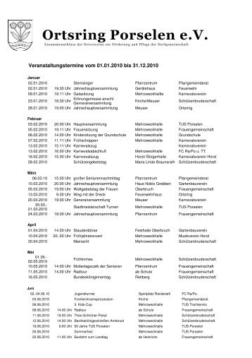 Veranstaltungskalender 2010 - Porselen