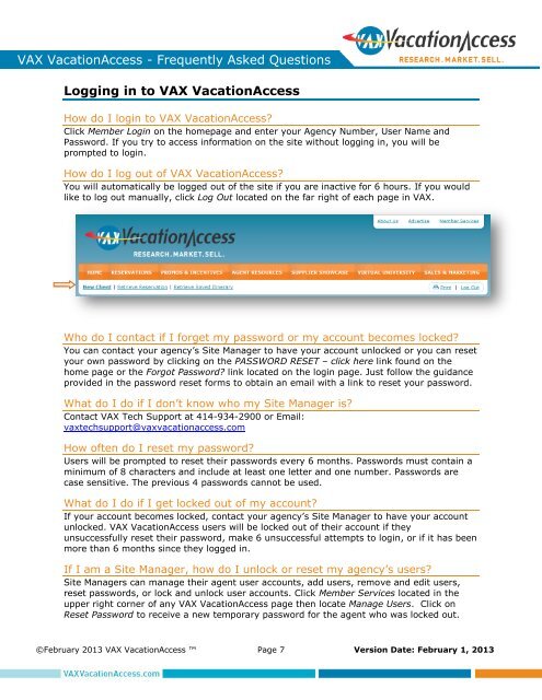 VAX FAQ's - VAX VacationAccess