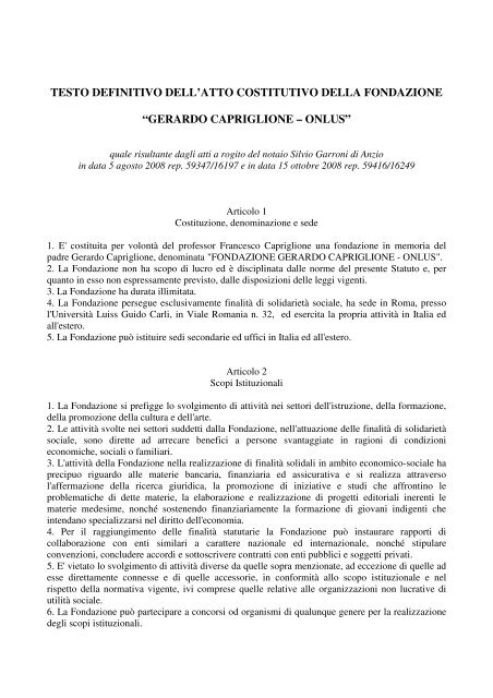 Statuto - Fondazione Capriglione Onlus - Luiss