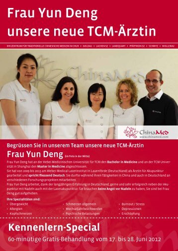 Frau Yun Deng unsere neue TCM-Ãrztin - ChinaMed