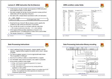 Lecture 8 ARM Instruction Set Architecture ARM condition codes ...