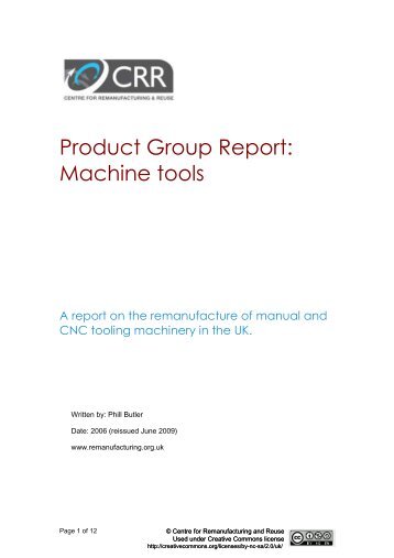 Machine Tools - Centre for Remanufacturing & Reuse