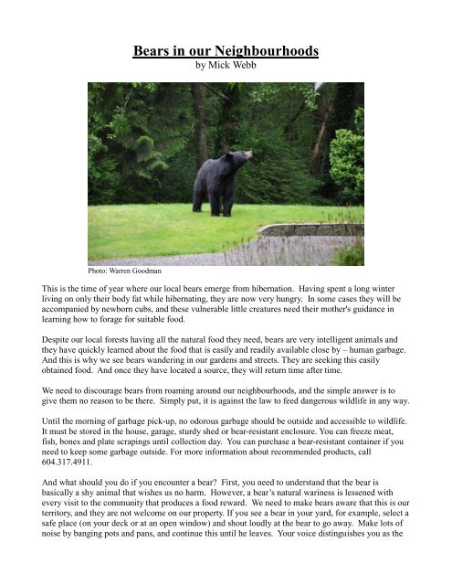Bears in our Neighbourhoods - Nature Vancouver
