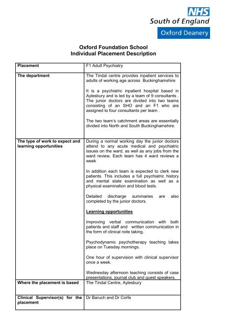 Adult Psychiatry - Oxford Deanery