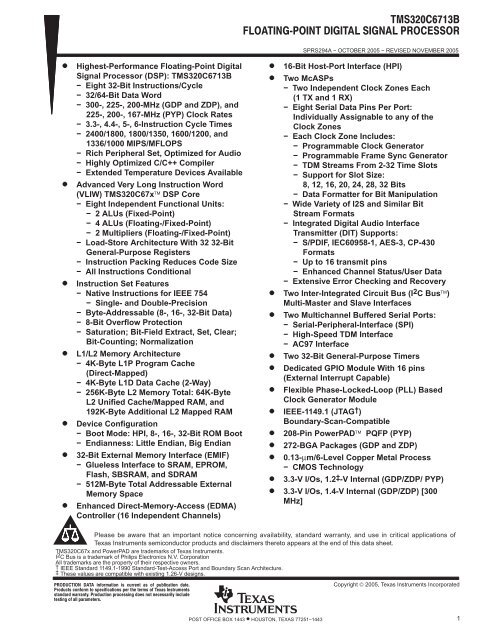 TMS320C6713B Floating-Point Digital Signal Processor (Rev. A)