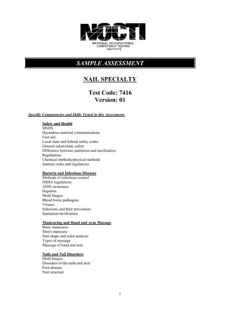 SAMPLE ASSESSMENT NAIL SPECIALTY Test Code: 7416 ... - nocti