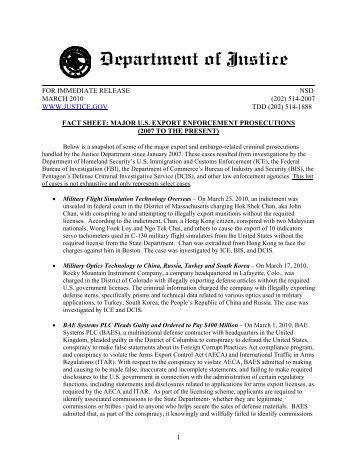 Fact Sheet: Major U.S. Export Enforcement Prosecutions (2007 to ...