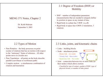 MENG 371 Notes, Chapter 2 2.1 Degree of Freedom (DOF) or ...