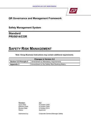 Safety Risk Management Plan - Queensland Rail