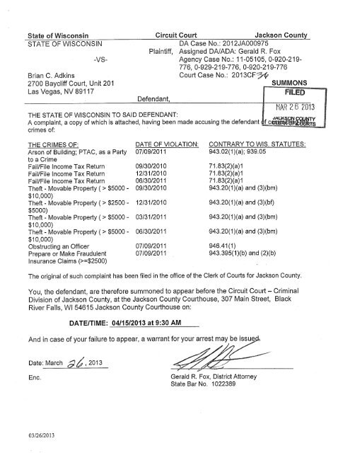 Criminal Complaint - Wisconsin Department of Revenue