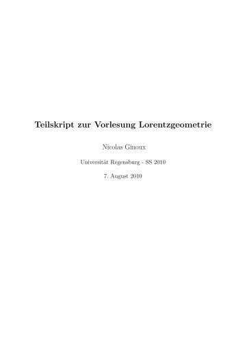 Lorentzgeometrie - Mathematik - UniversitÃ¤t Regensburg