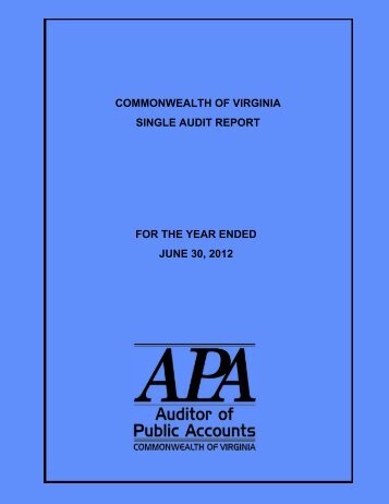 Commonwealth of Virginia Single Audit Report for the Year Ended ...