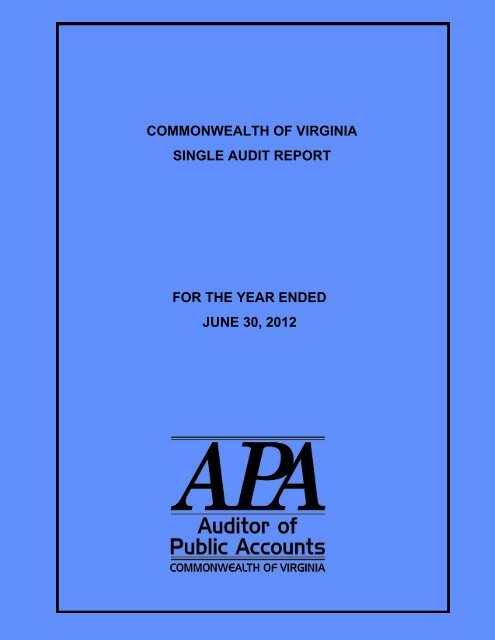 Commonwealth of Virginia Single Audit Report for the Year Ended ...