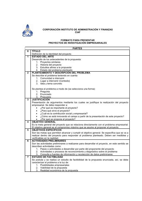 corporaciÃ³n instituto de administraciÃ³n y finanzas ciaf formato para ...