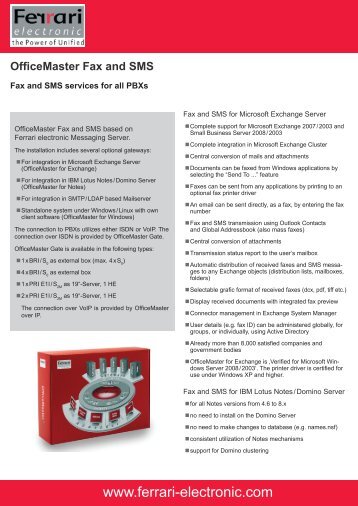 OfficeMaster Fax and SMS - Ferrari electronic AG