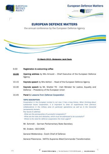 EDA Conference 2013 agenda - European Defence Agency - Europa