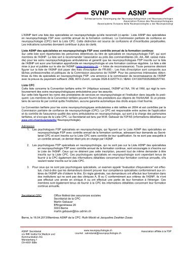 ASNP SVNP - Association suisse des neuropsychologues