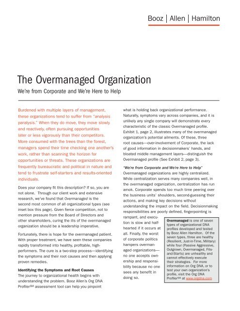 The Overmanaged Organization Booz Allen Hamilton