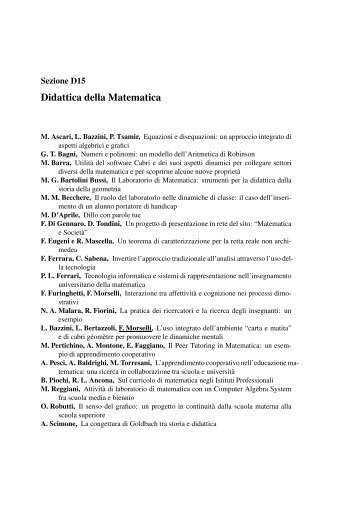 Sezione D15 Didattica della Matematica - Convegno UMI