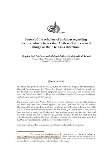 Fatwa of the scholars of al-Azhar regarding the one who ... - ma'rifah
