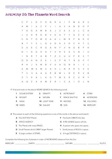 Activity 20: The Planets Word Search
