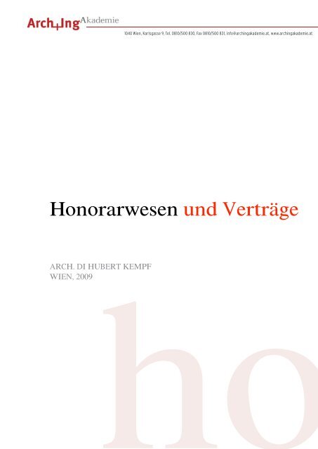 Reform des Honorarwesens Architektur - Dipl. Ing. Hubert Kempf