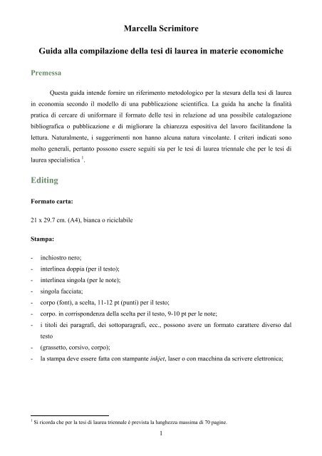 Marcella Scrimitore Guida Alla Compilazione Della Tesi Di Dsems