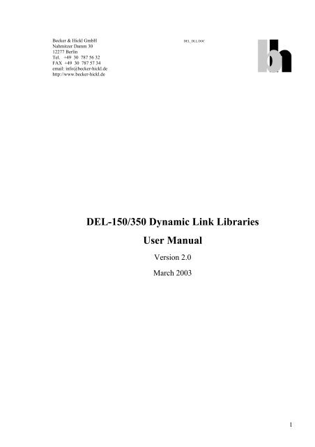 DEL-150/350 Dynamic Link Libraries User Manual - Becker & Hickl