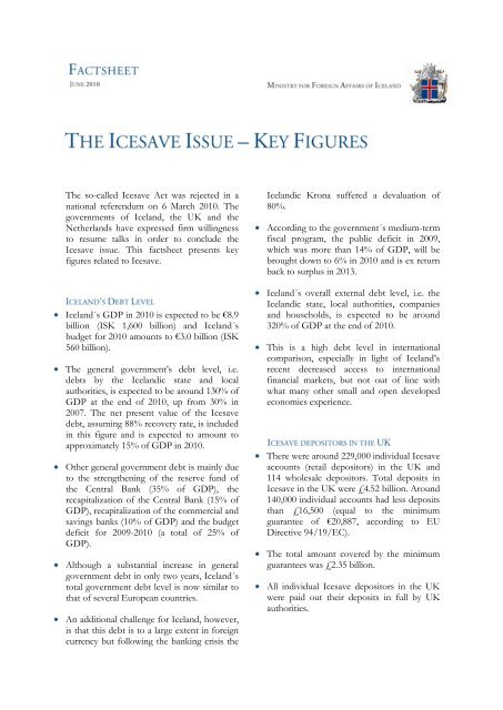 Icesave Key Figures - Fact sheet