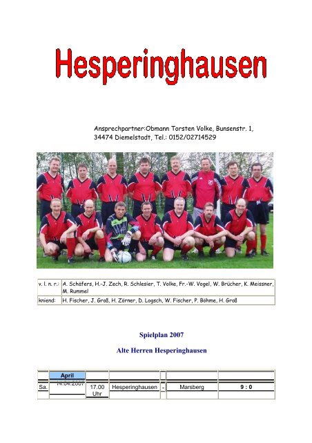 Spielplan 2007 Alte Herren Hesperinghausen - hesperinghausen.de