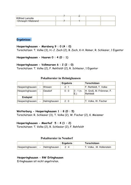 Spielplan 2007 Alte Herren Hesperinghausen - hesperinghausen.de