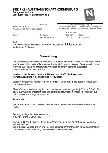 Verordnung Korneuburg B4 - Transporteure
