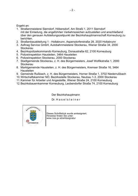 Verordnung Korneuburg B4 - Transporteure