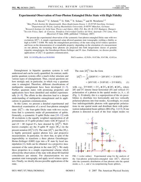 PRL - The Budapest Quantum Optics Group