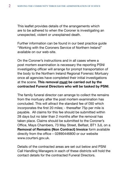 Removal of Bodies on Behalf of the Coroner - Northern Ireland Court ...