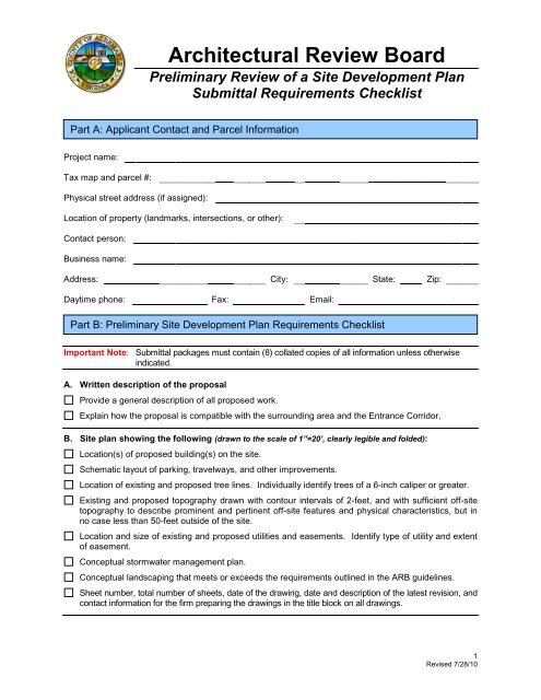 Arb Checklist ARB Preliminary Site Plan Checklist July 2010.pdf - Albemarle County