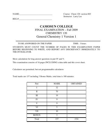 CAMOSUN COLLEGE General Chemistry 1 Version 1