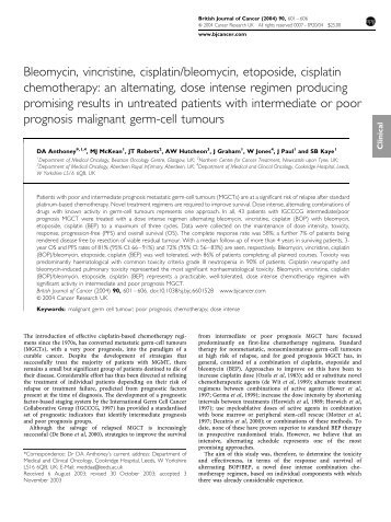 Bleomycin, vincristine, cisplatin/bleomycin, etoposide, cisplatin ...