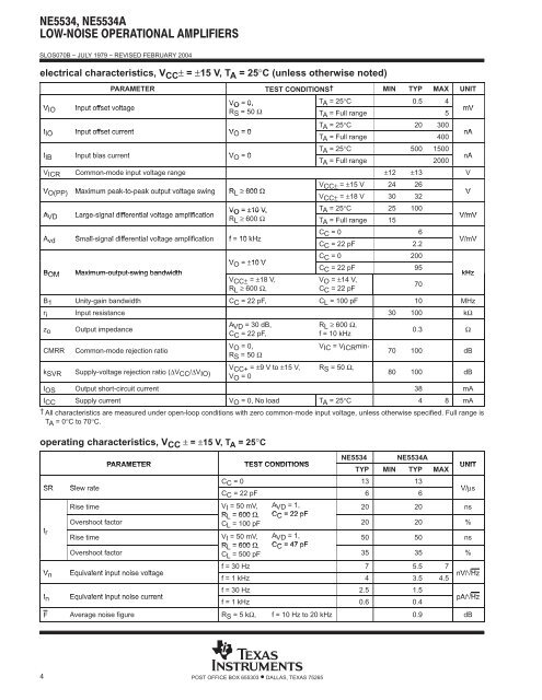 ne5534, ne5534a low noise operational amplifiers - AmpsLab.com