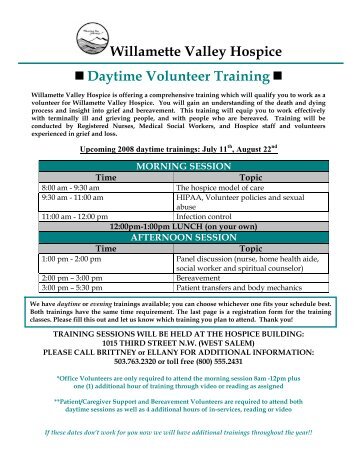 Daytime Volunteer Training - Willamette Valley Hospice