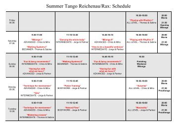 Summer Tango Reichenau/Rax: Schedule - SaTho Tango