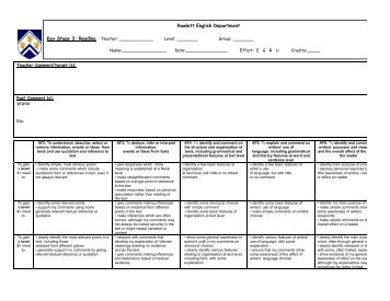 KS3 Reading APP Level grids