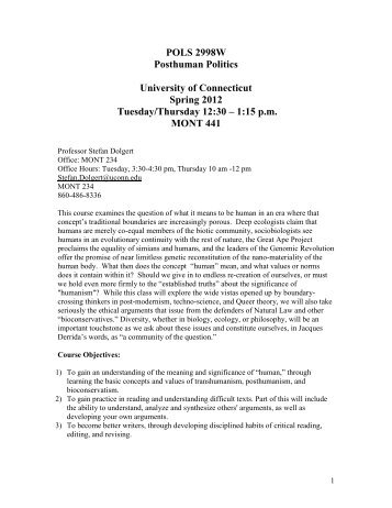 POLS 2998W Posthuman Politics - Department of Political Science ...