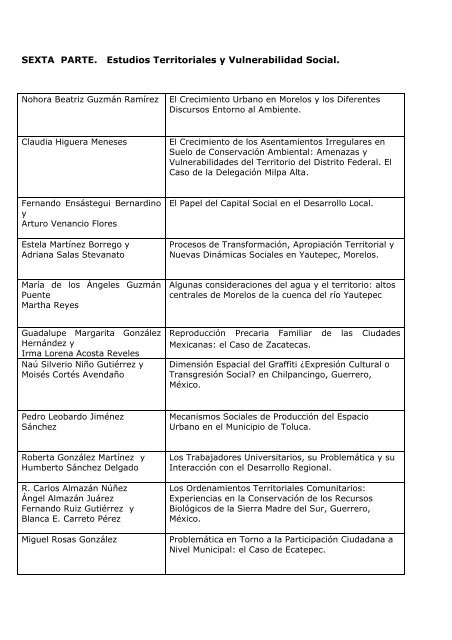 Estudios Territoriales y Vulnerabilidad Social